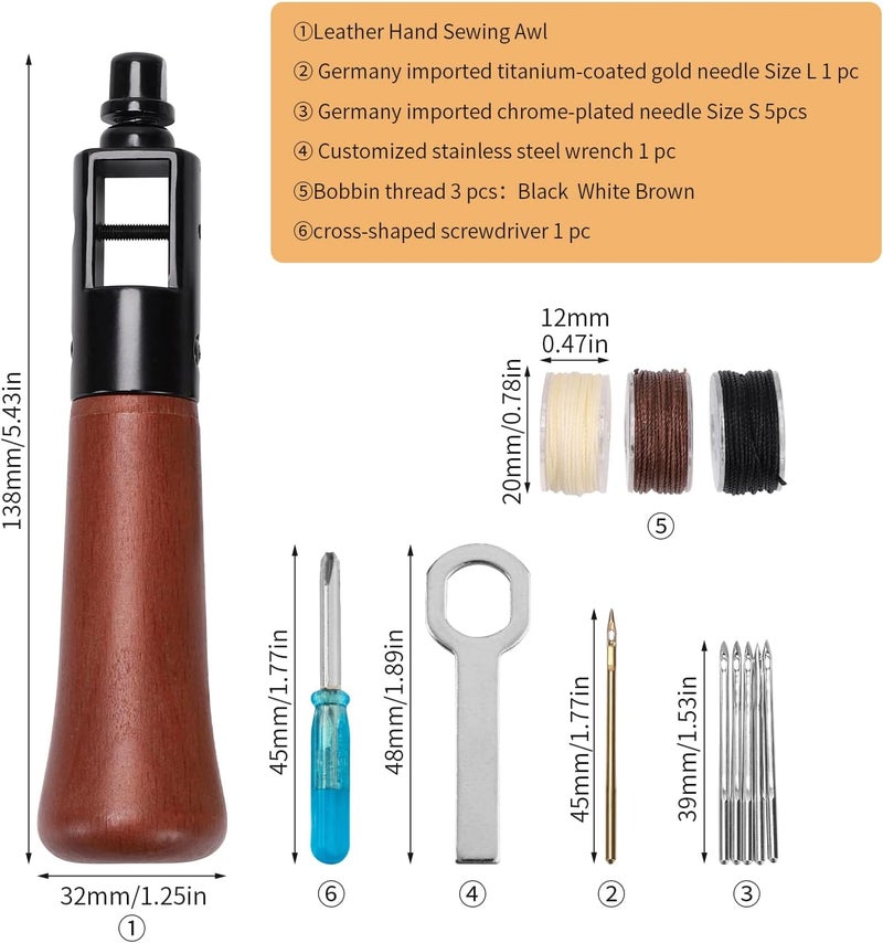 WUTA Repair Stitch Kit Leathercraft Stitch Awl Tool with 25 Colors 0.65mm Wax Thread, for Leather, Belt, Canvas, Fabric, Bag Repair Professional Stitcher Leather Craft Tool - Image 5